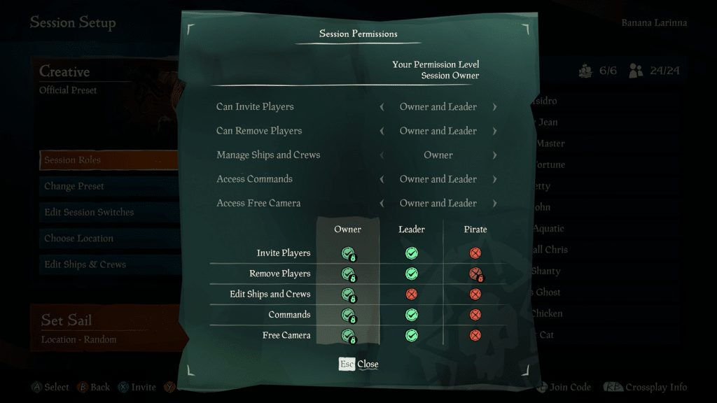 Session Permissions